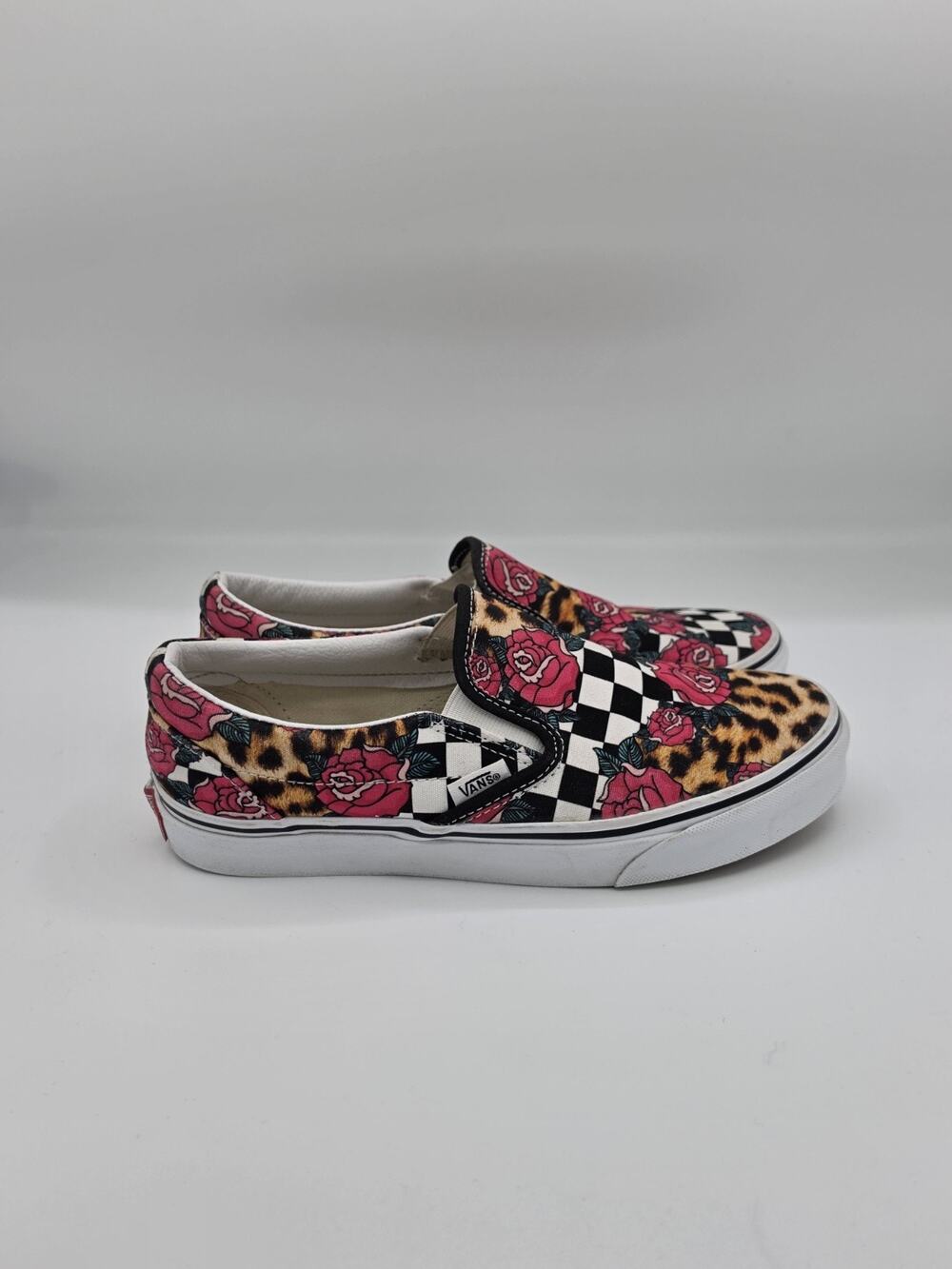 Vans Classic Slip-On Rose Animal Check Womens 7.5 Leopard Checkerboard Floral